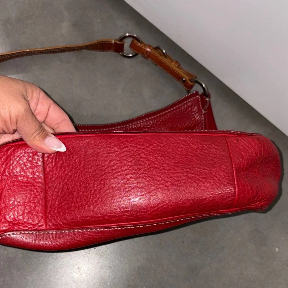 Coach Red Pebbled Leather Shoulder Bag with Front Pocket - Picture 8 of 9
